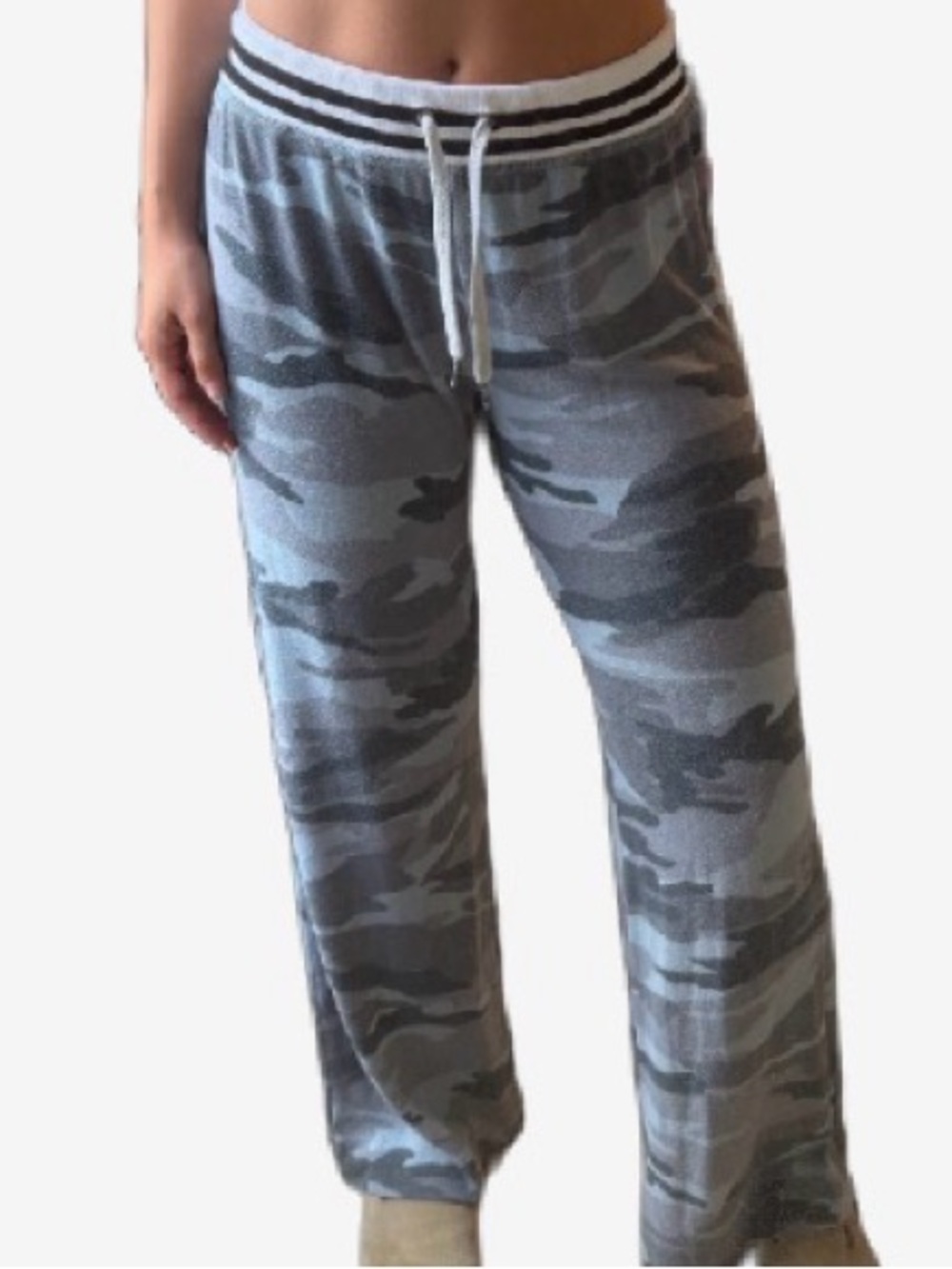 Splendid Y2K Gray Camo Wide Leg Lounge Pants Striped Waist M
